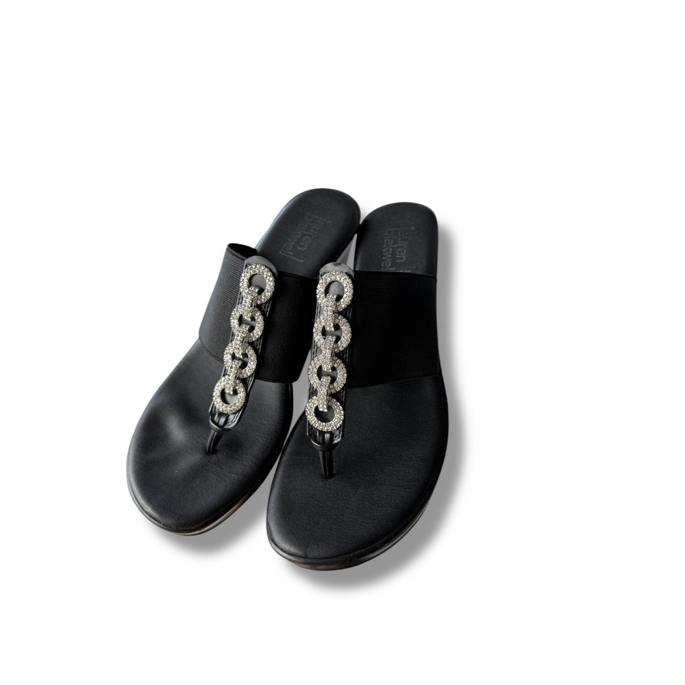 Lauren Blakwell Seleste Jeweled Wedge Sandals Comfort Slides Size 7 Black - Picture 7 of 16
